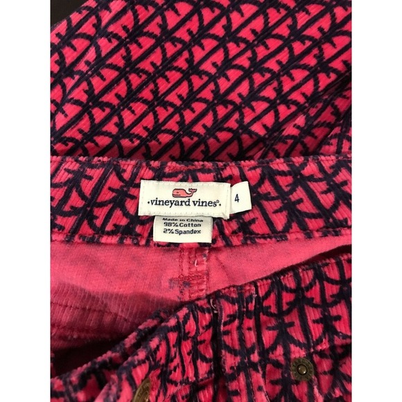 VINEYARD VINES Hot Pink/Navy Anchor Corduroy Slim Straight Ankle Pants - Size 4 - Picture 6 of 13